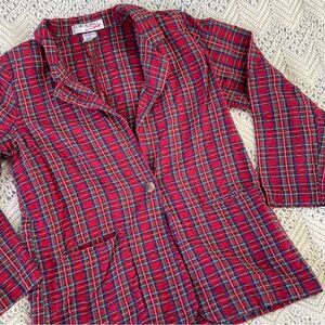 Vintage Blazer Large Plaid Academia Plaza Aesthetic Red Tartan Shoulder Pads